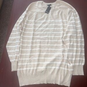 Torrid Women's Cream Striped Crewneck Sweater